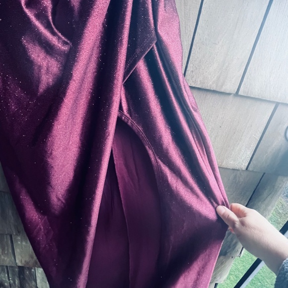 Honey and Rosie Junior M Glitter Pleated Side Slit Long Cherry Strap Dress - Picture 11 of 17